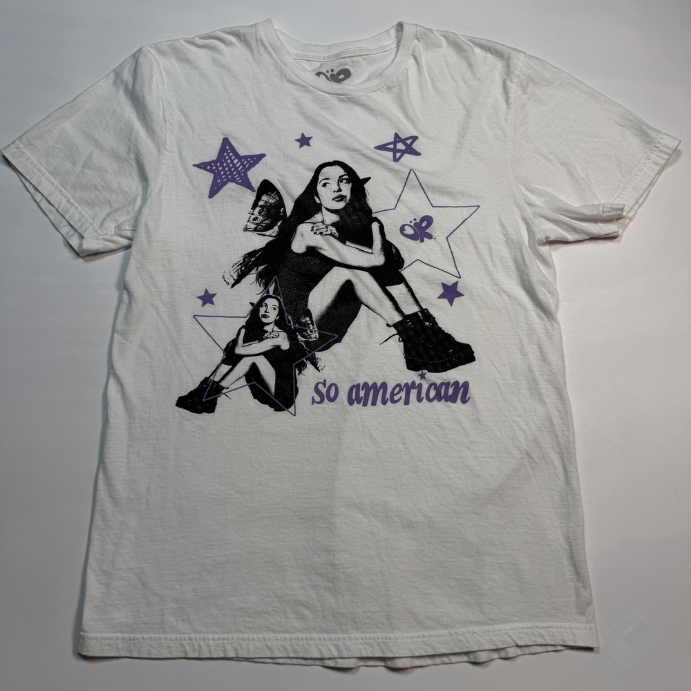 Olivia Rodrigo Shirt Womens‎ Medium White So American Tee Stars Butterfly